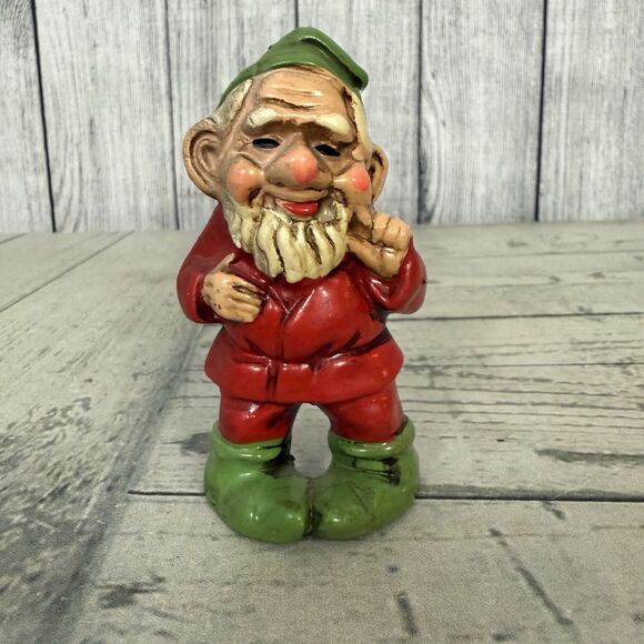 Vintage Ceramic Hand Painted Chalkware Elf Gnome 4" Japan Figurine Ornament - Picture 1 of 6